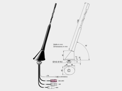 Dachantenne AM/FM DAB+ LTE UMTS 76° Stabneigung aktiv