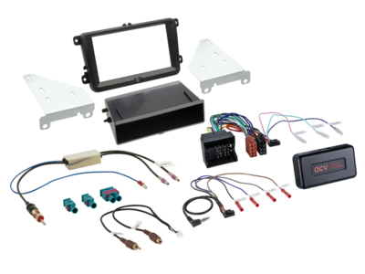 2-DIN Kit mit Fach Skoda/VW schwarz 40Pin i-dapter