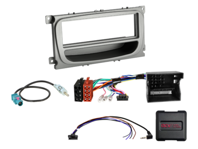 1-DIN Kit Ford Fahrzeuge silber LFB/CAN-Bus/Antenne Fakra