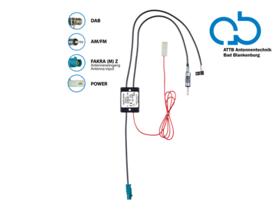 Antennensplitter AM/FM DAB+ Fakra(m)>DIN(m)/SMB(f) verstärkt