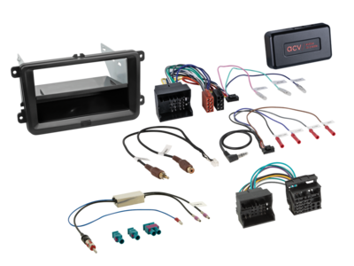 2-DIN Kit mit Fach Skoda/VW schwarz 40Pin/52Pin i-dapter