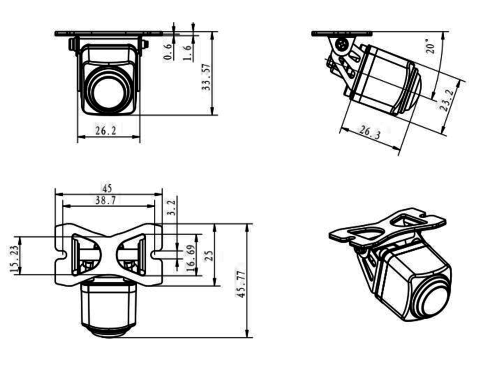 Rückfahrkamera/Frontkamera Unterbau/Anbau 192°