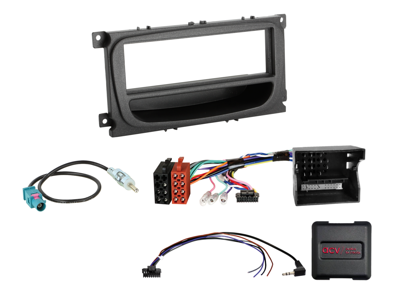 1-DIN Kit Ford Fahrzeuge schwarz LFB/CAN-Bus/Antenne Fakra