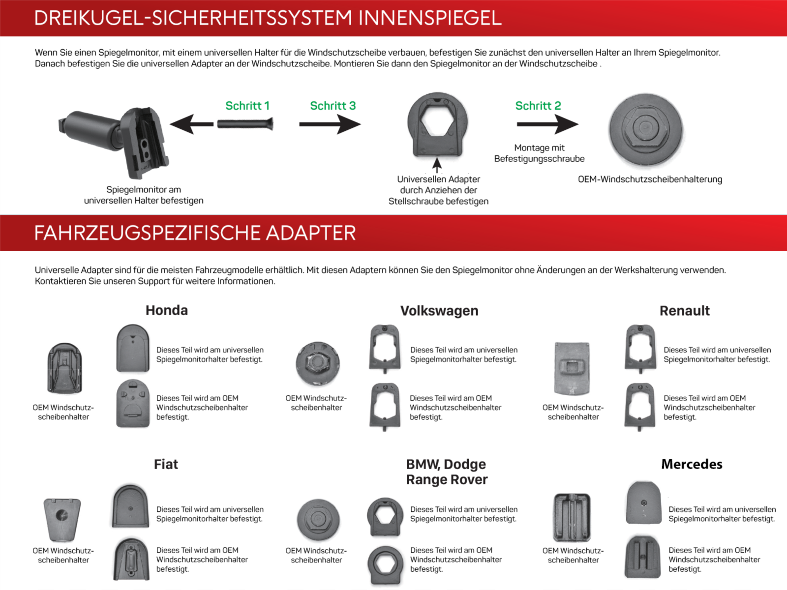 Spiegelmonitor Scheibenhalter universal