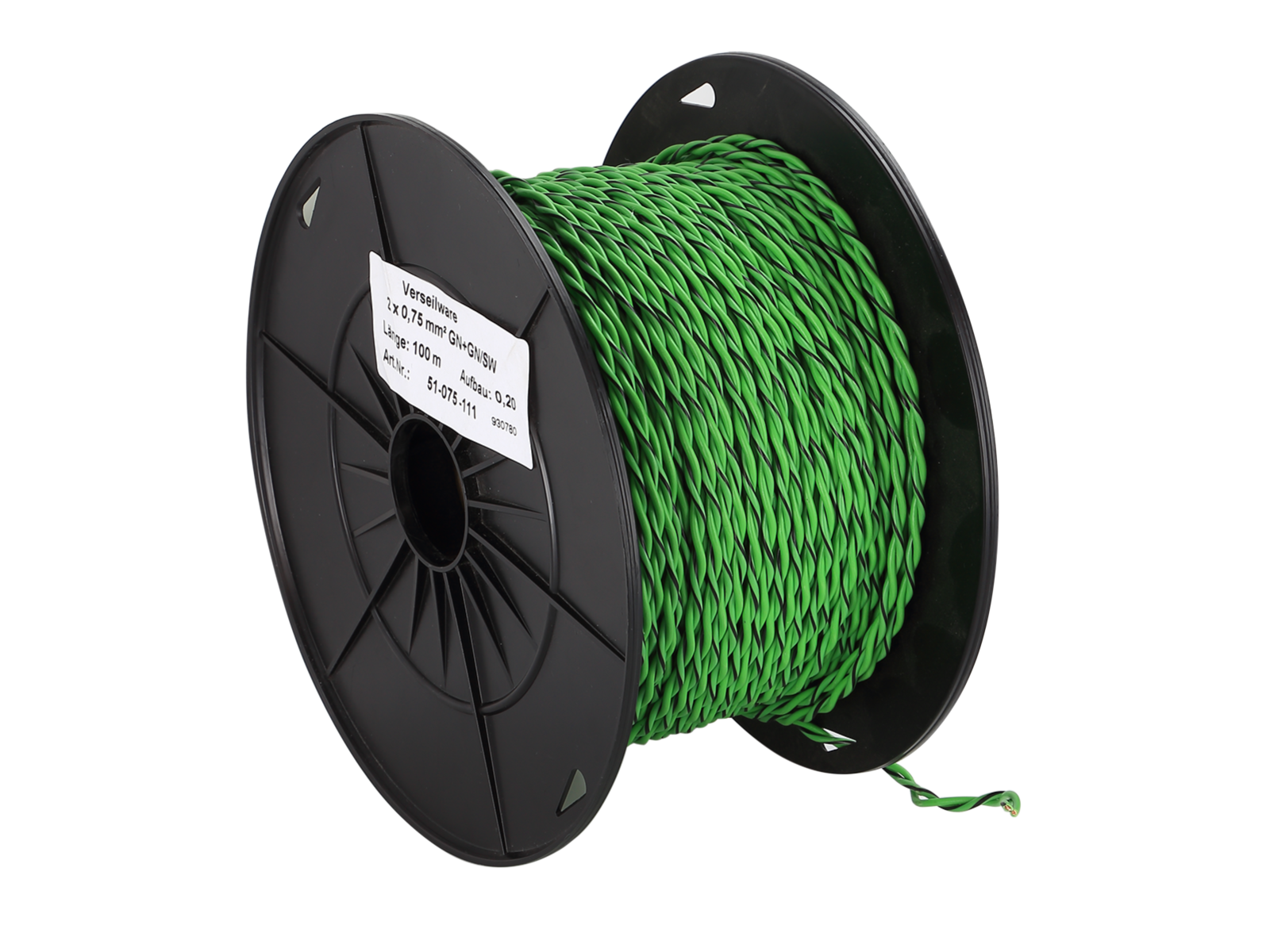Lautsprecherkabel verdrillt 2x0.75mm² grün/grün-schwarz 100m