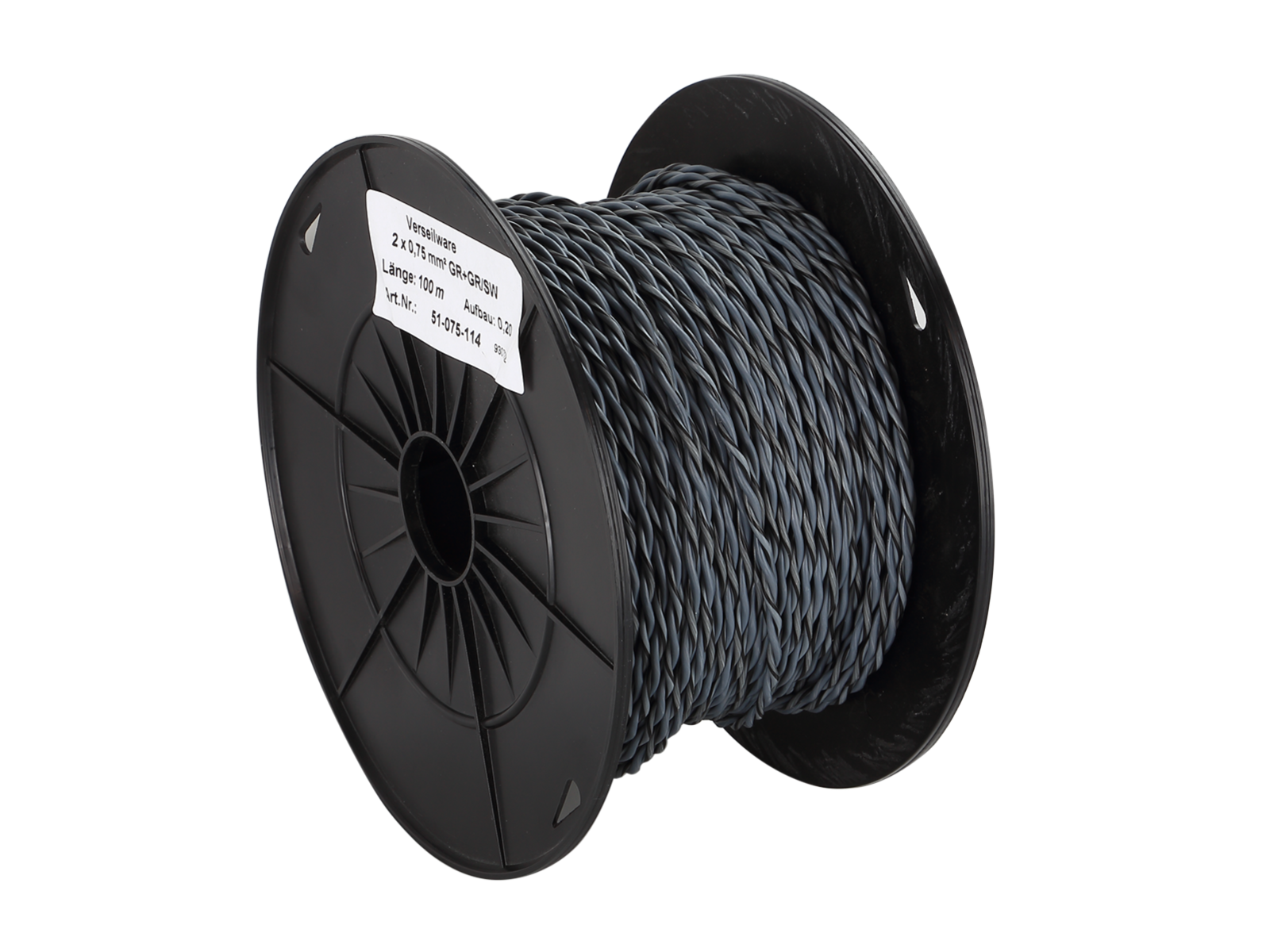 Lautsprecherkabel verdrillt 2x0.75mm² grau/grau-schwarz 100m