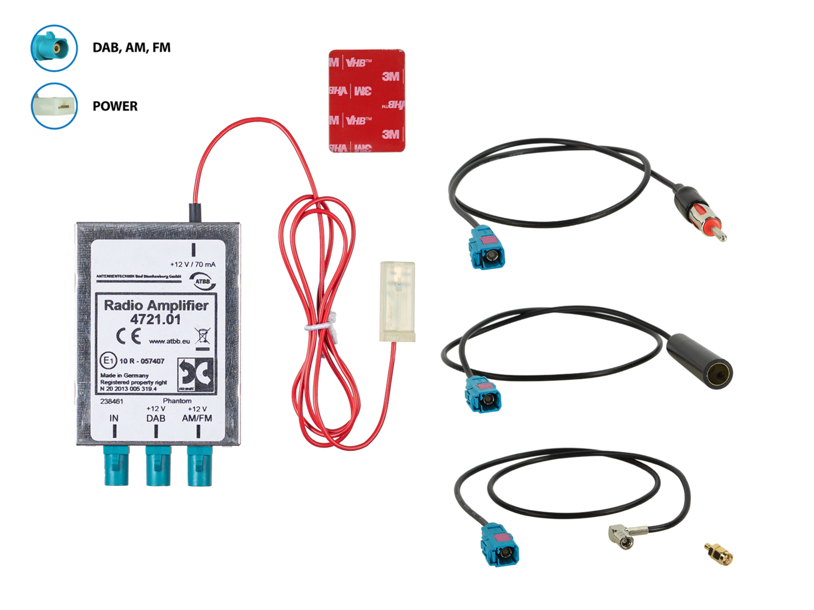 Antennensplitter AM/FM DAB+ DIN(f)>DIN(m)/SMA(m)/SMB(f)