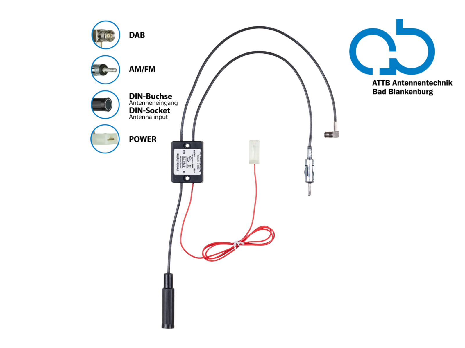 Antennensplitter AM/FM DAB+ DIN(f)>DIN(m)/SMB(f) passiv