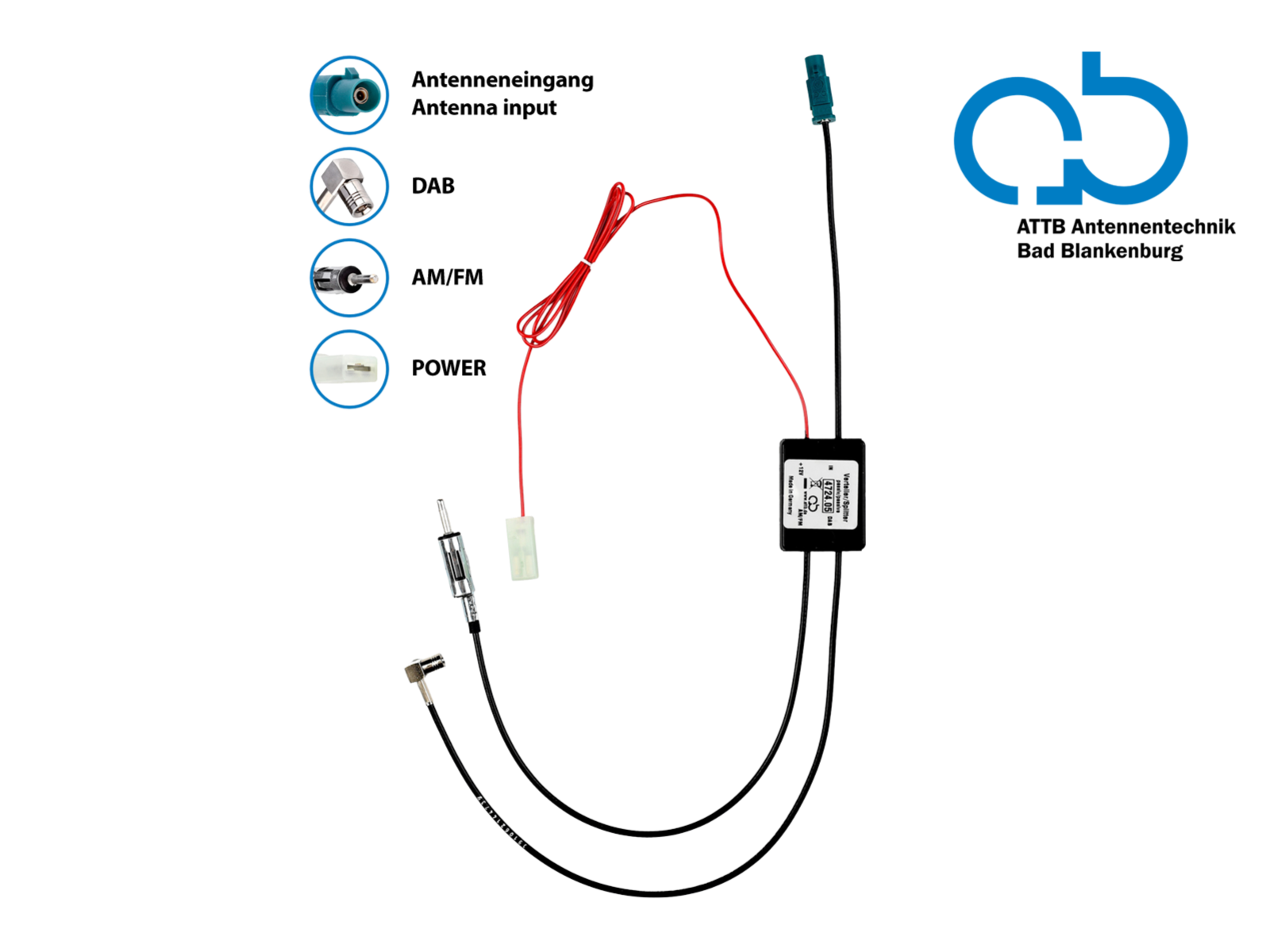 Antennensplitter AM/FM DAB+ Fakra(m)>DIN(m)/SMB(f) passiv