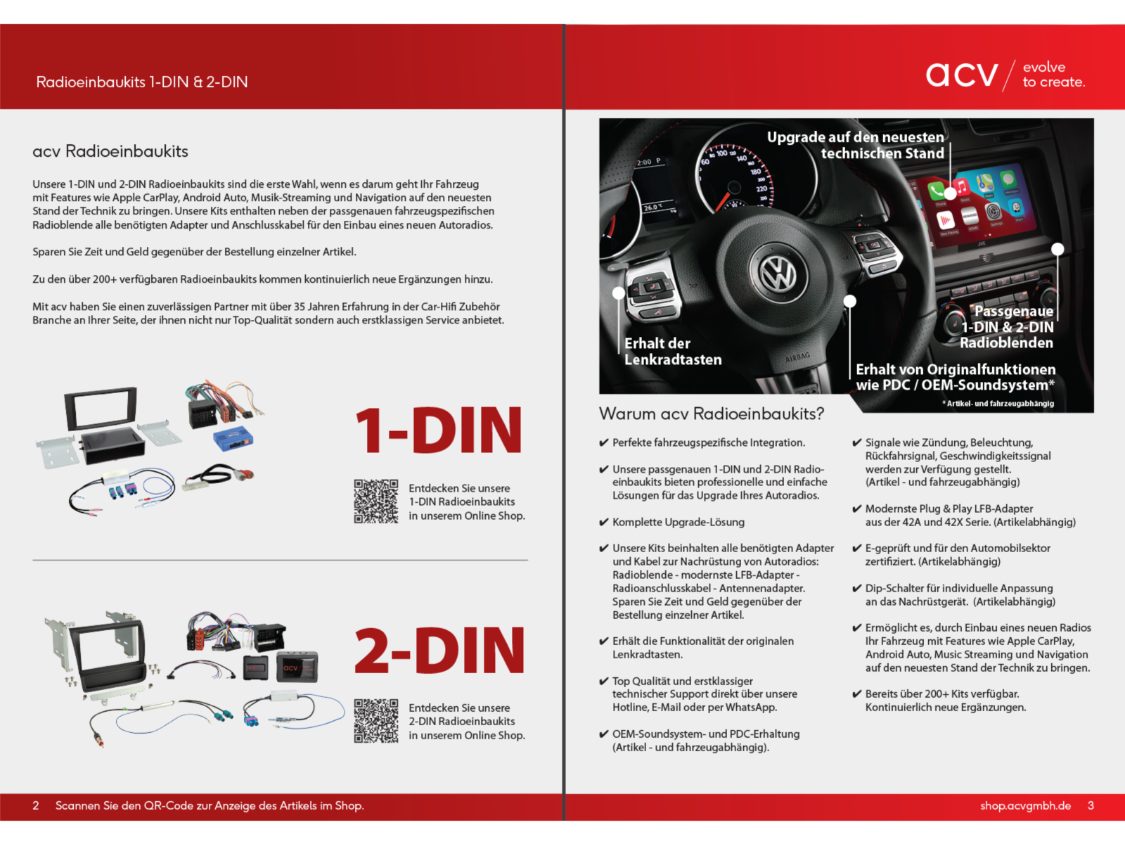 acv 1-DIN/2-DIN Radioeinbaukits Broschüre deutsch