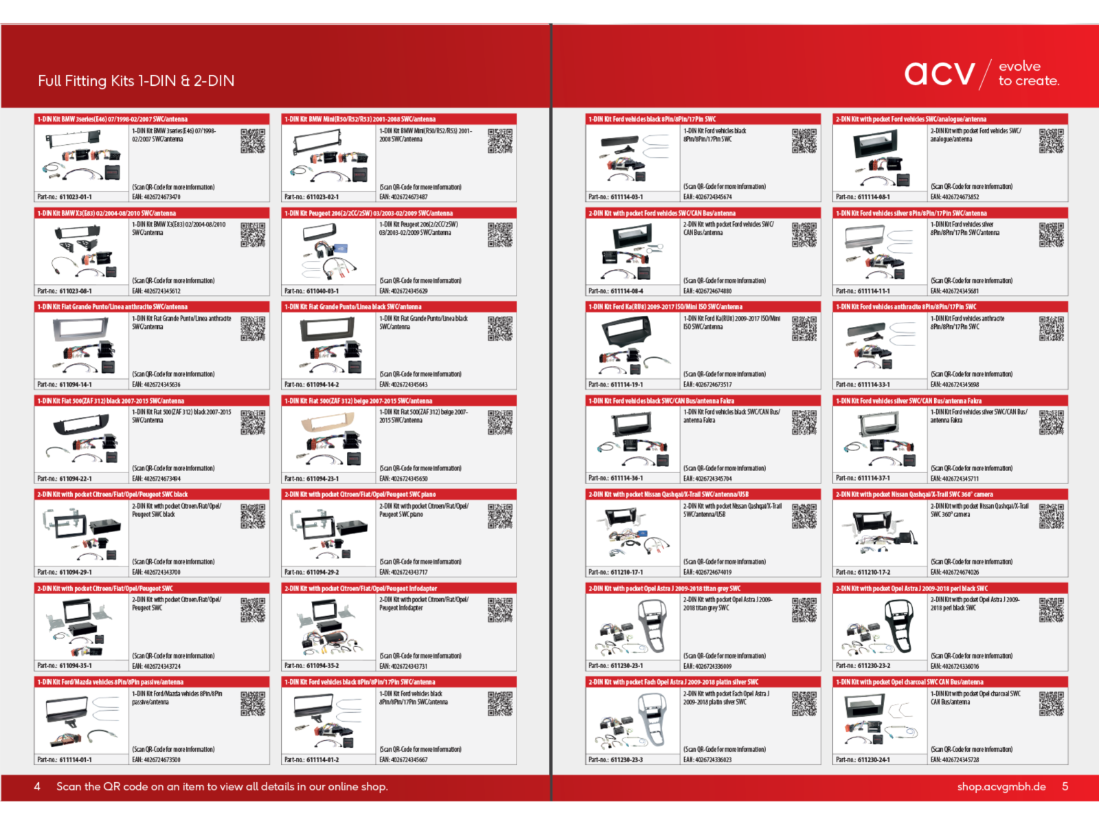 acv 1-DIN/2-DIN Radioeinbaukits Broschüre englisch