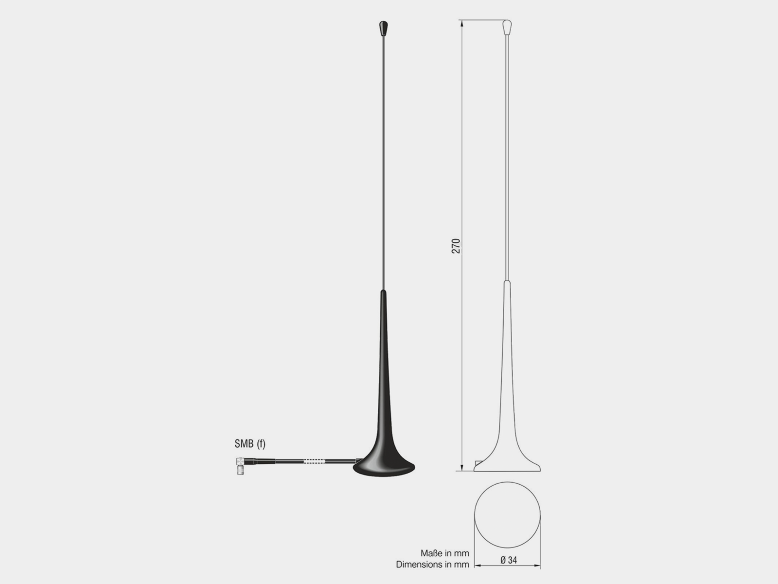 Magnetfußantenne DAB+ 0° Stabneigung SMB(f) passiv