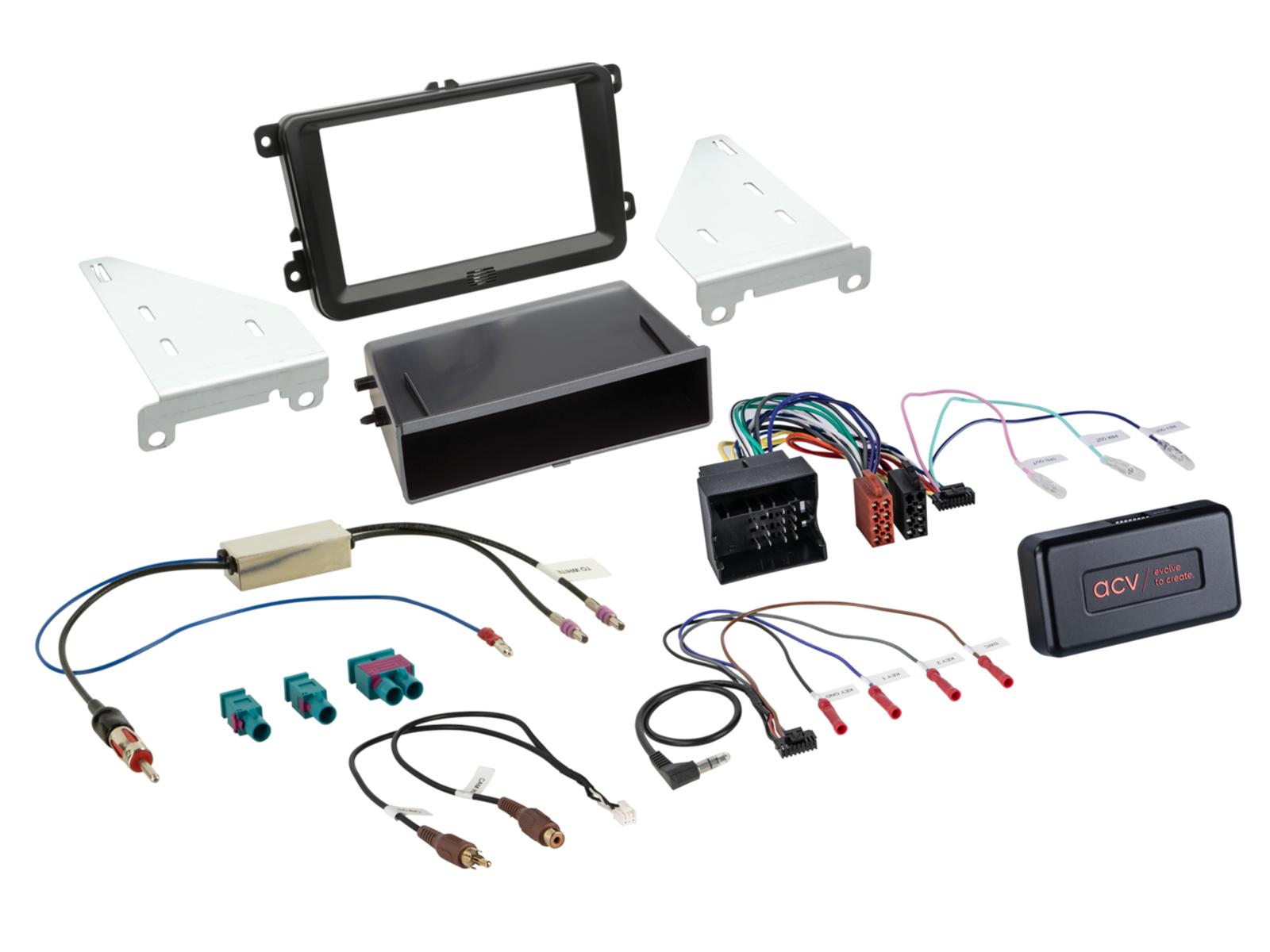 2-DIN Kit mit Fach Skoda/VW schwarz 40Pin i-dapter