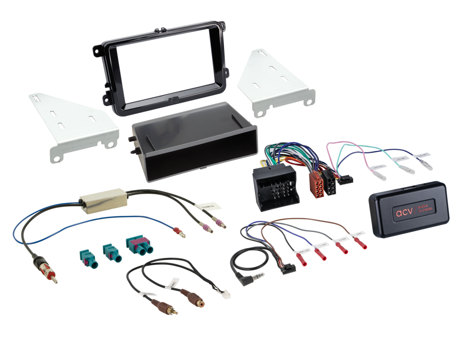 2-DIN Kit mit Fach Skoda/VW Klavierlack 40Pin i-dapter