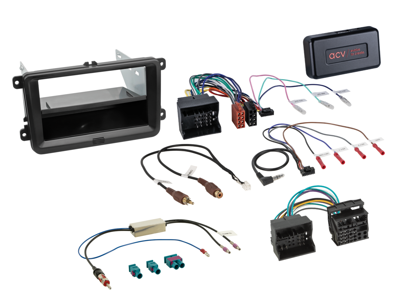 2-DIN Kit mit Fach Skoda/VW schwarz 40Pin/52Pin i-dapter