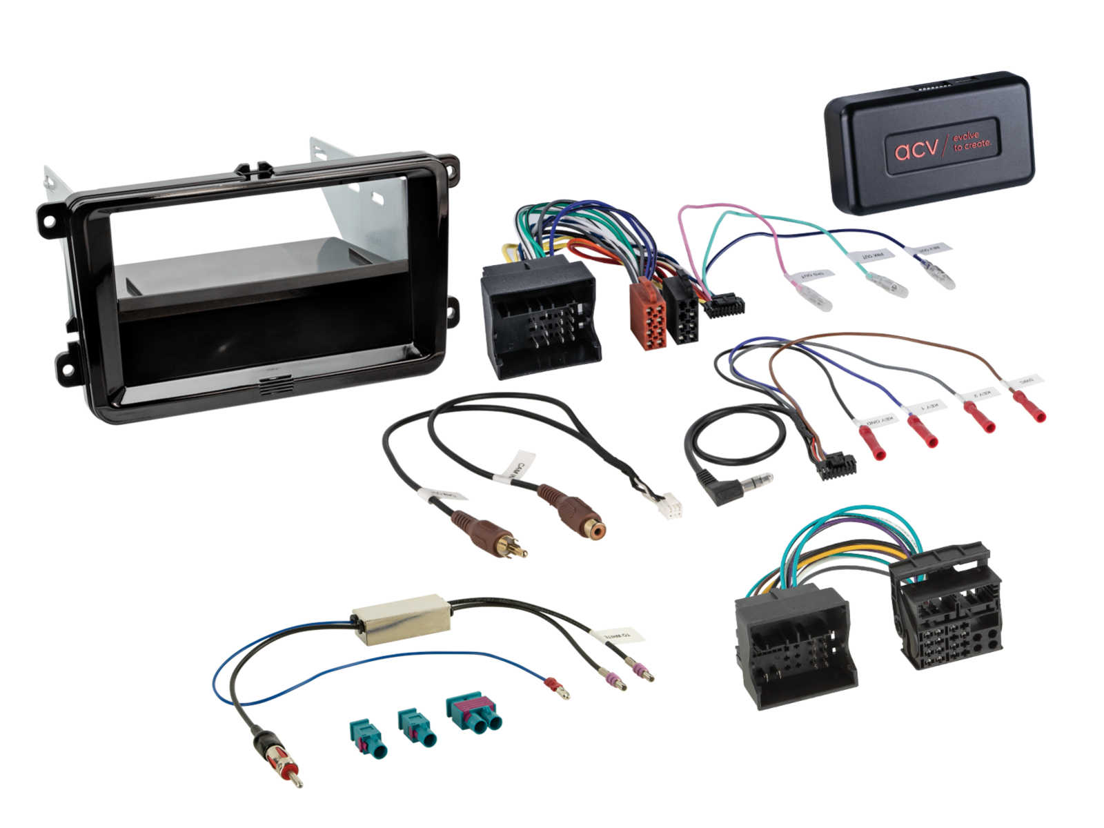 2-DIN Kit mit Fach Skoda/VW Klavierlack 40Pin/52Pin i-dapter