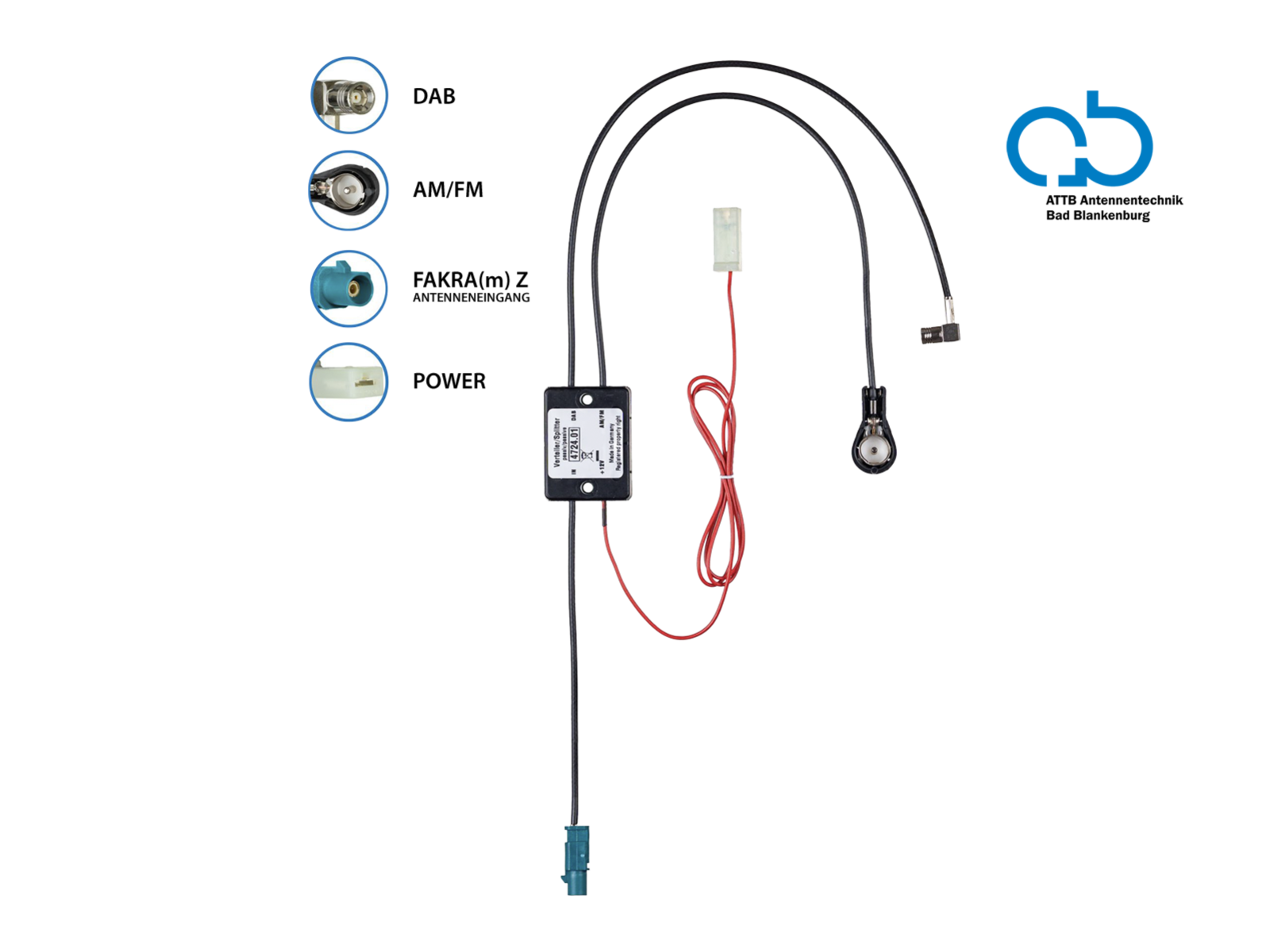Antennensplitter AM/FM DAB+ Fakra(m)>ISO(m)/SMB(f) passiv