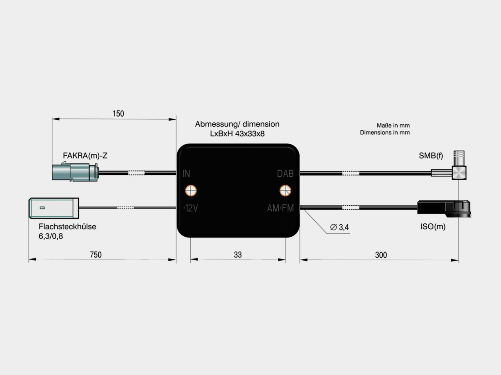 Antennensplitter AM/FM DAB+ Fakra(m)>ISO(m)/SMB(f) passiv