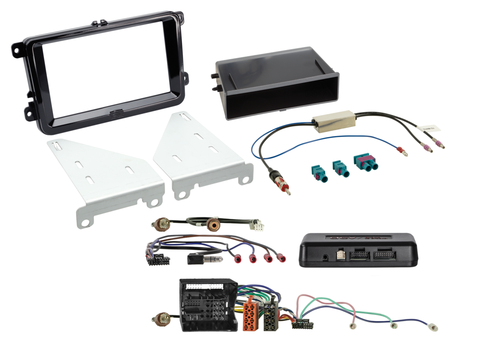 2-DIN Kit mit Fach Skoda/VW Klavierlack 52Pin i-dapter