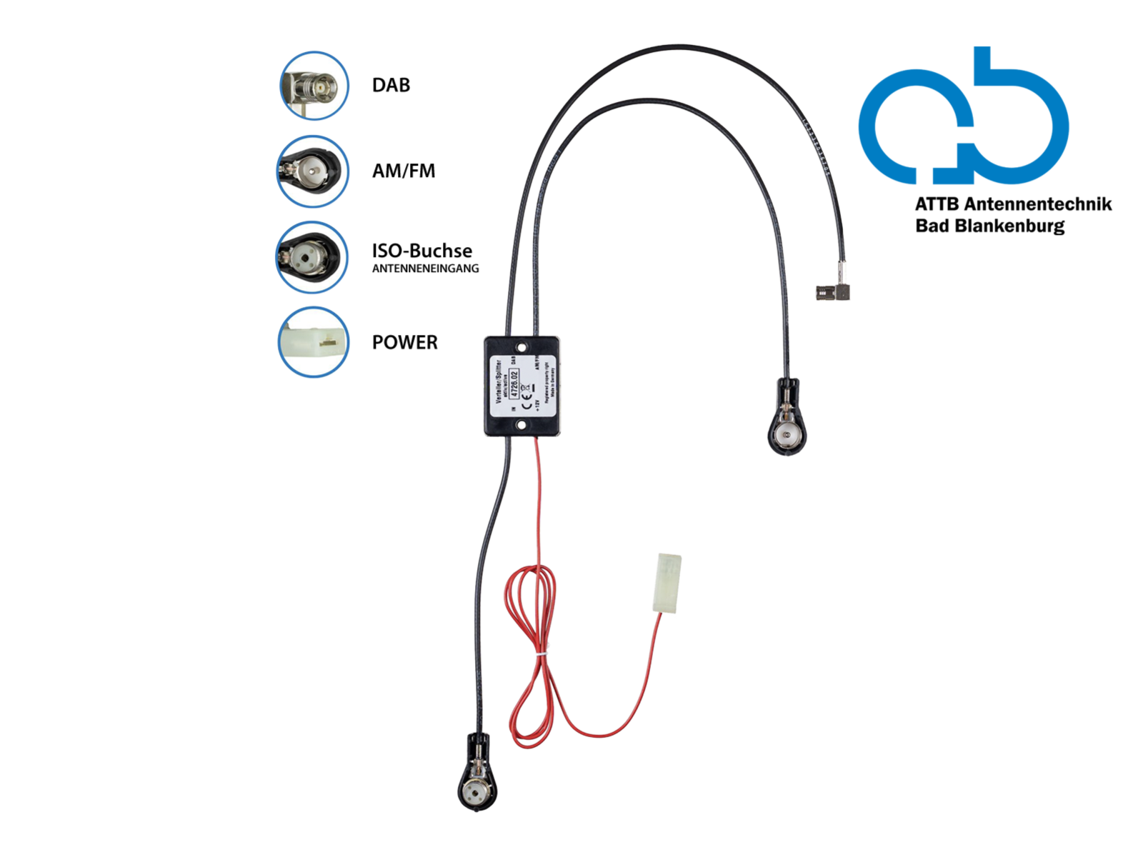 Antennensplitter AM/FM DAB+ ISO(f)>ISO(m)/SMB(f) verstärkt