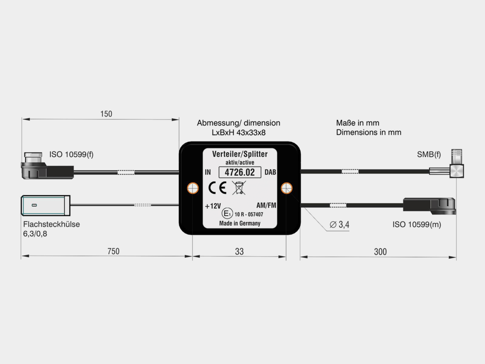 Antennensplitter AM/FM DAB+ ISO(f)>ISO(m)/SMB(f) verstärkt