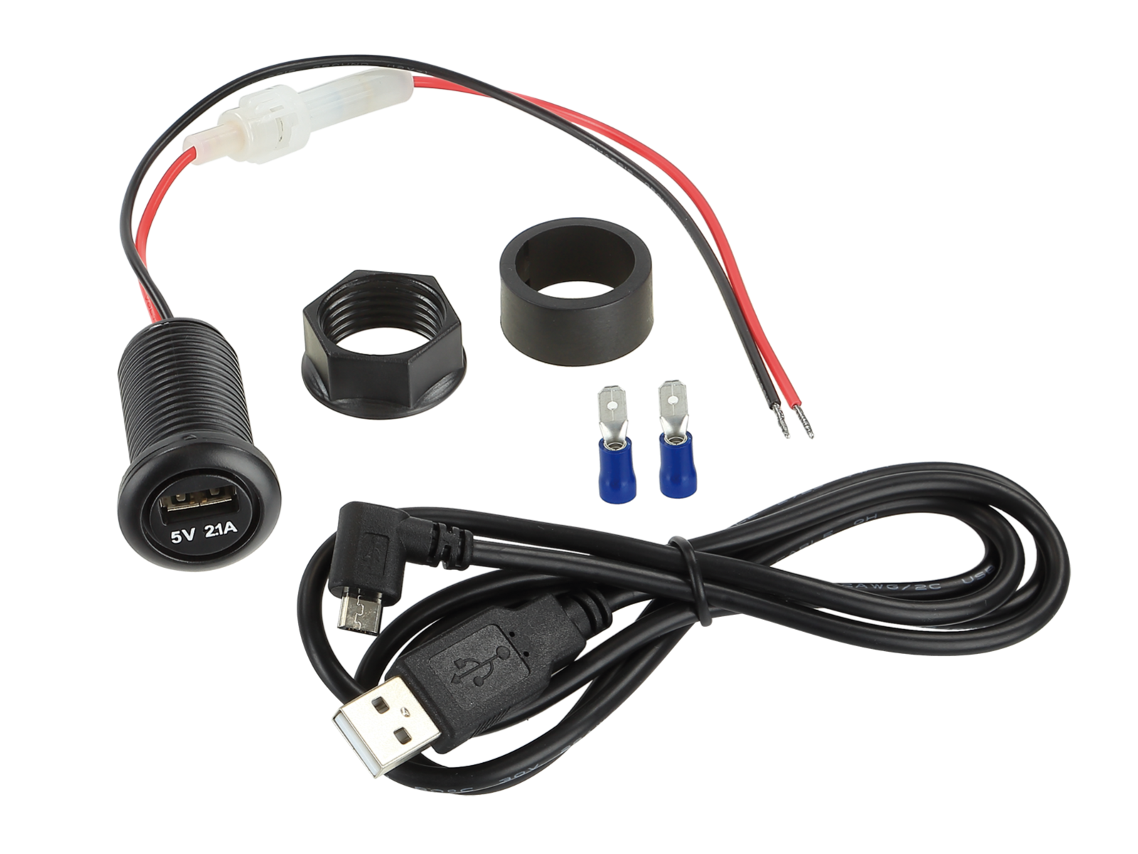 USB Ladeadapter 12V USB-A 5V/2,1A/ USB>Micro USB 1m